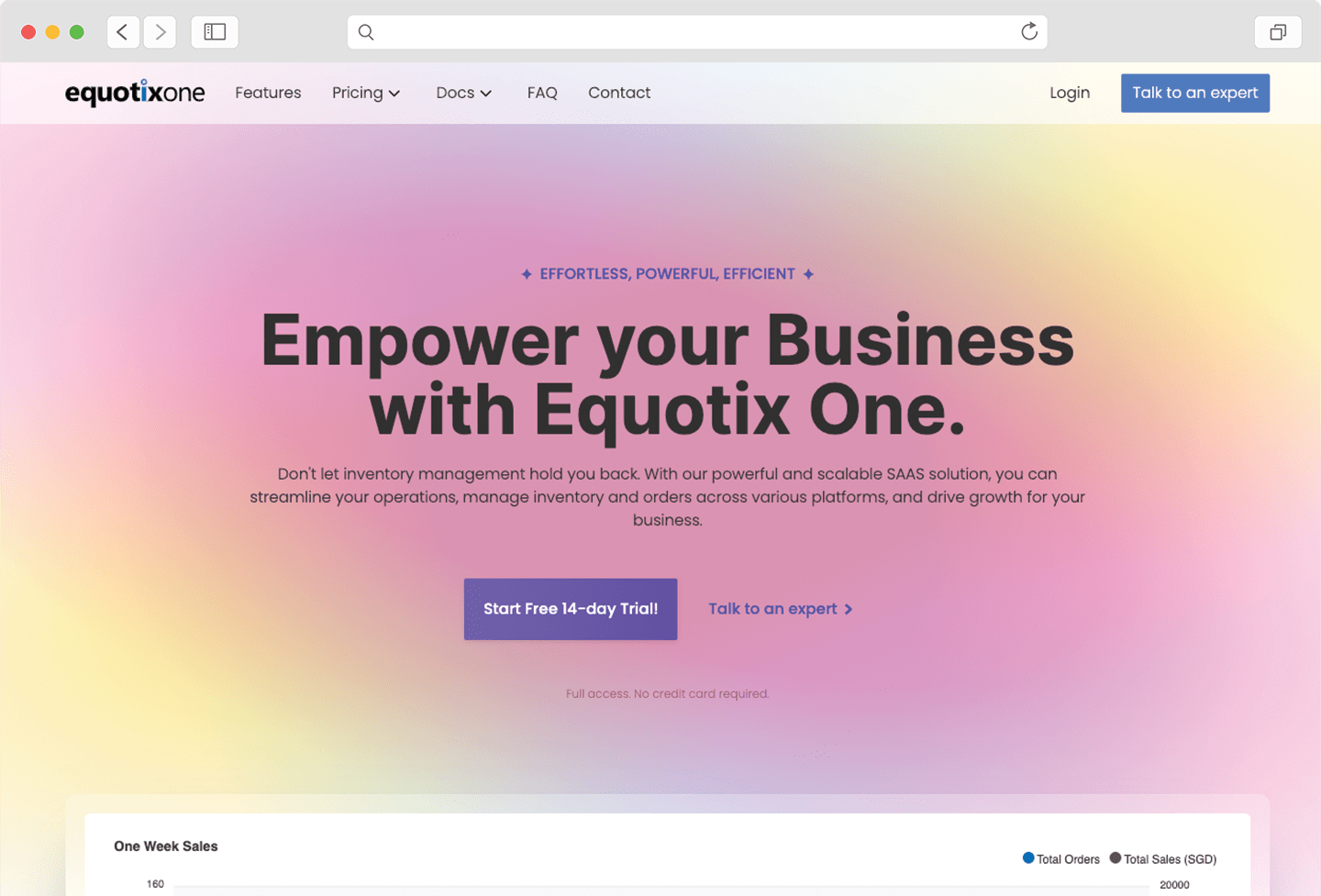 Screenshot of Equotix One's landing page