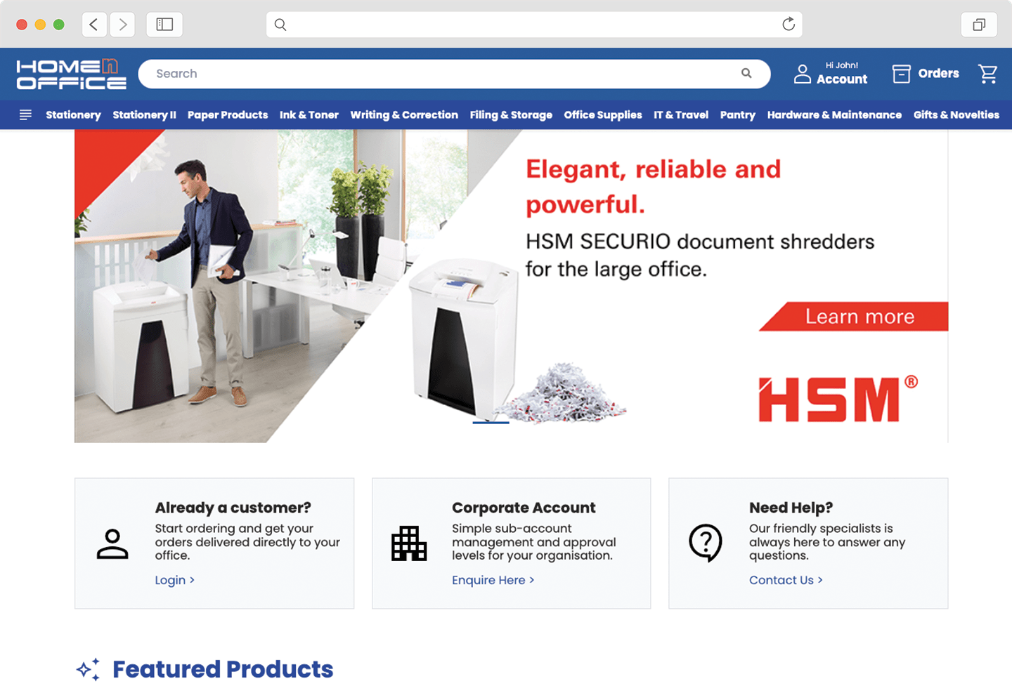 Screenshot of Home n Office Corporate Portal homepage